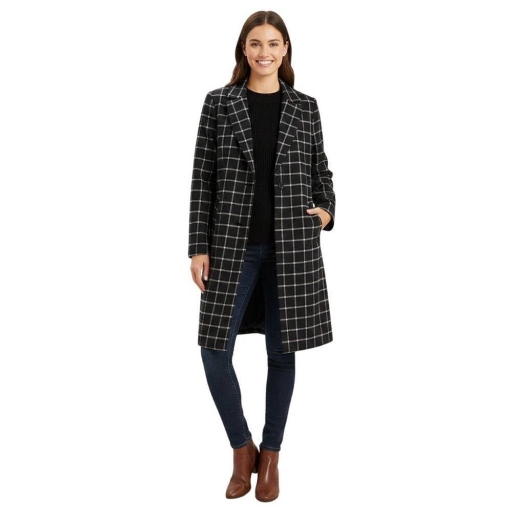 NEW Joie windowpane checkered plaid trench jacket NWOT